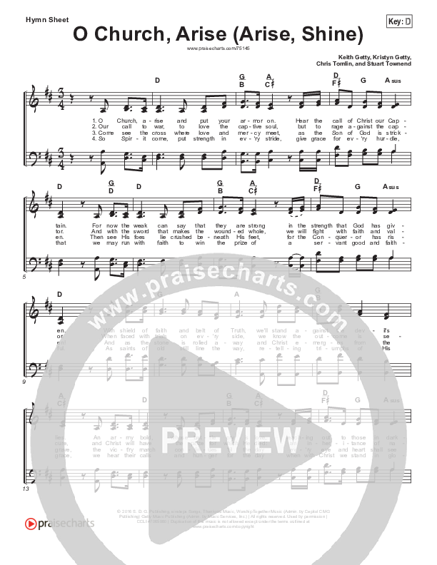 O Church Arise Hymn Sheet (Keith & Kristyn Getty / Shane & Shane)