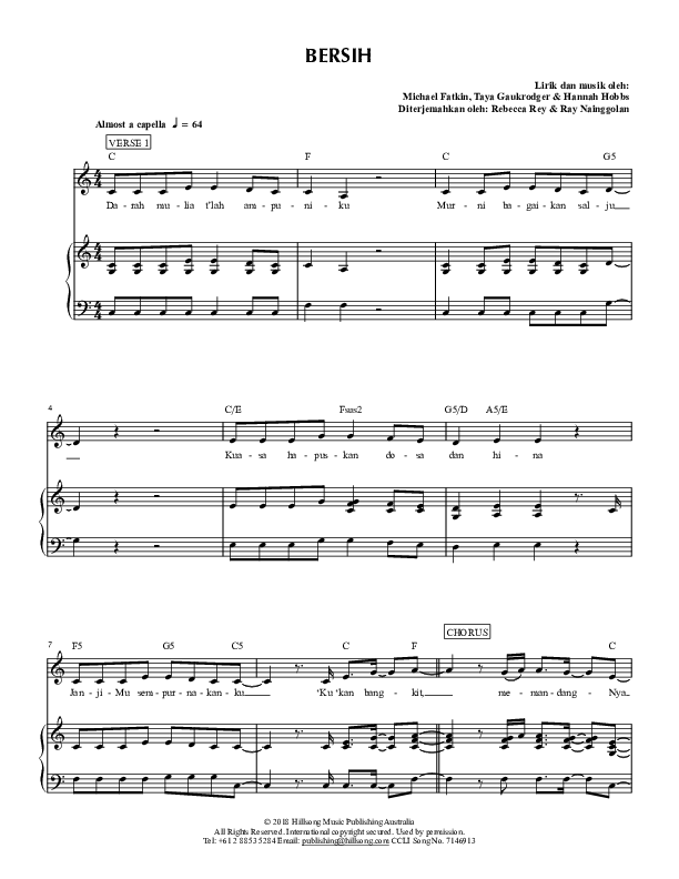 Bersih (Clean) Piano/Vocal (Hillsong Dalam Bahasa Indonesia / Hillsong Worship)
