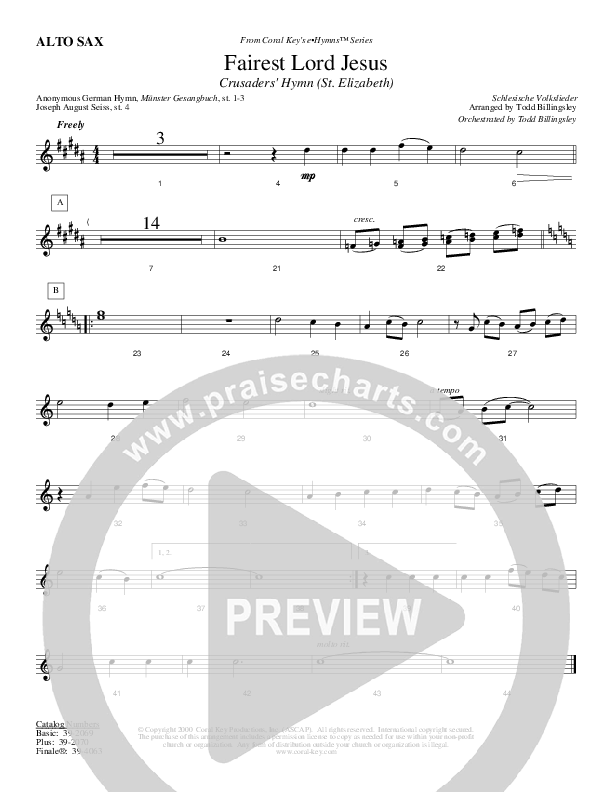 Fairest Lord Jesus Alto Sax (Todd Billingsley)