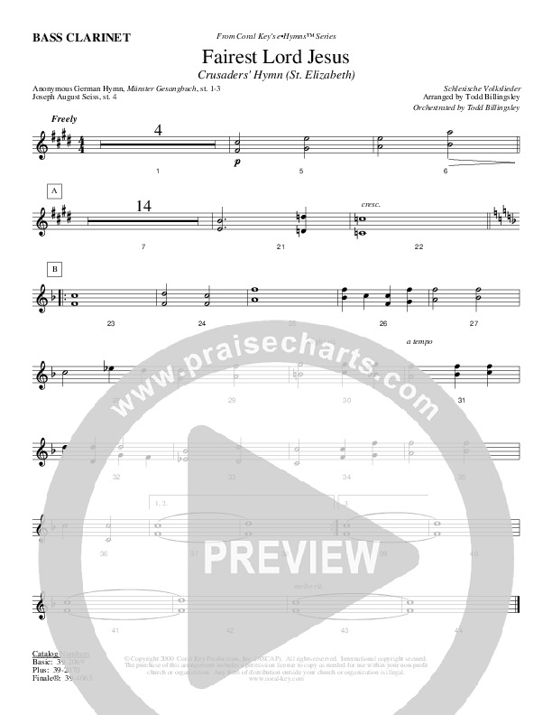 Fairest Lord Jesus Bass Clarinet (Todd Billingsley)