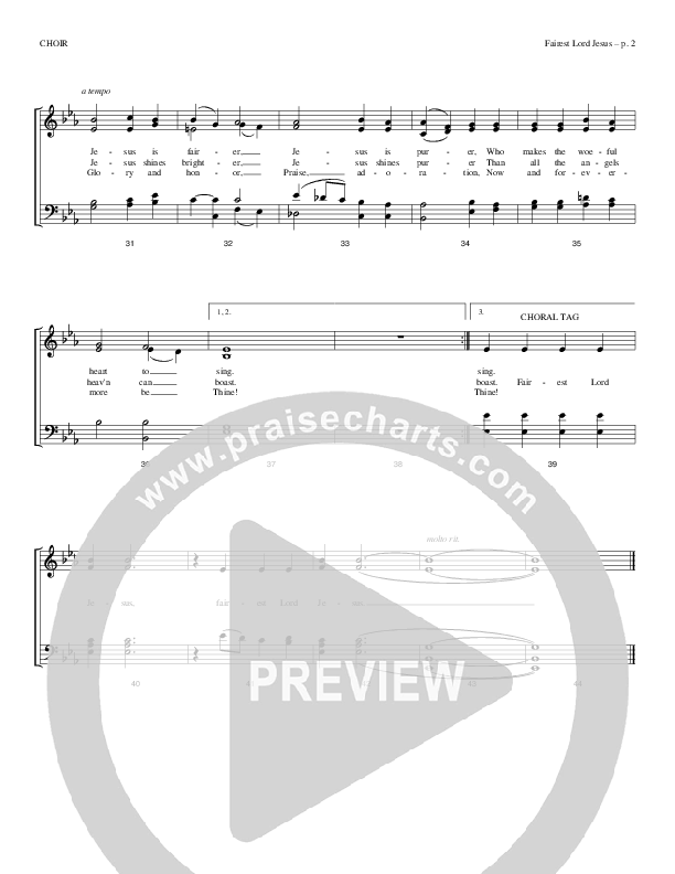 Fairest Lord Jesus Choir Sheet (Todd Billingsley)