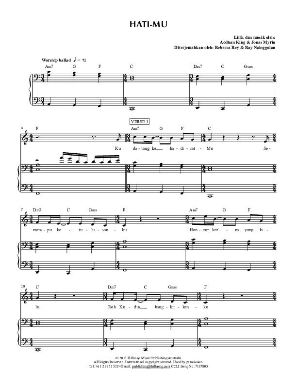 Hati-Mu (Heart Of God) Piano/Vocal (Hillsong Dalam Bahasa Indonesia / Hillsong Worship)