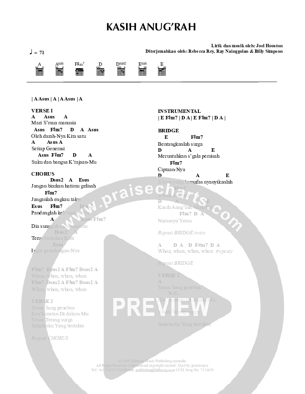 Kasih Anug'rah (Good Grace) Chords & Lyrics (Hillsong Dalam Bahasa Indonesia / Hillsong Worship)