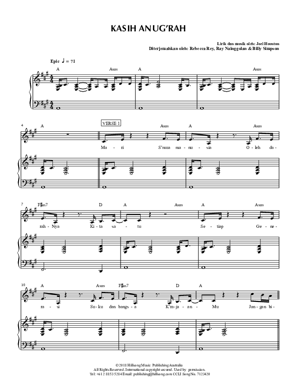 Kasih Anug'rah (Good Grace) Piano/Vocal (Hillsong Dalam Bahasa Indonesia / Hillsong Worship)