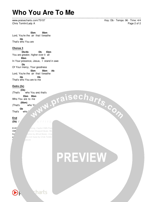 Who You Are To Me Chords & Lyrics (Chris Tomlin / Lady A)