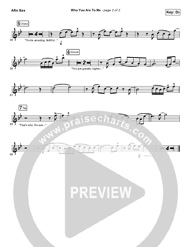 Who You Are To Me Alto Sax (Chris Tomlin / Lady A)