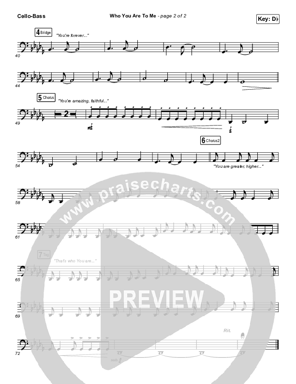 Who You Are To Me Cello/Bass (Chris Tomlin / Lady A)