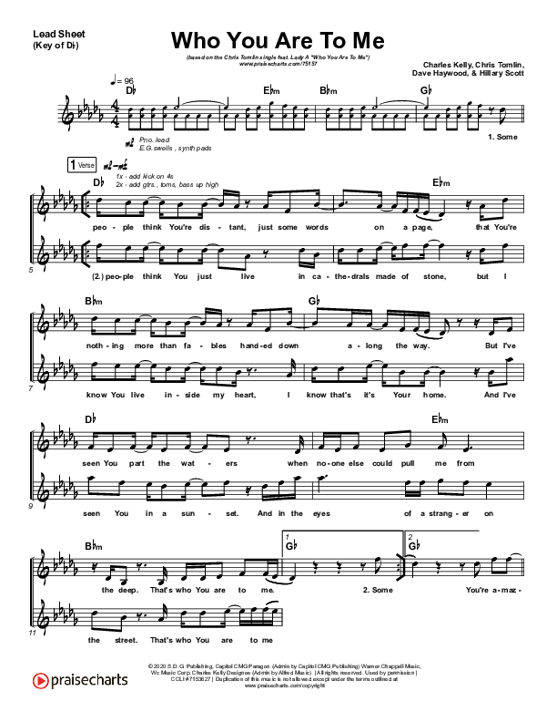 Who You Are To Me Lead Sheet (Melody) (Chris Tomlin / Lady A)