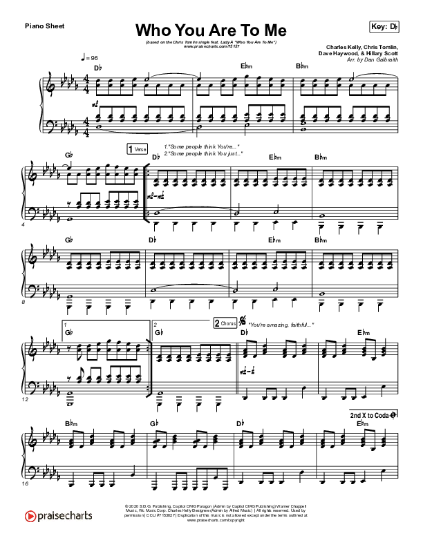 Who You Are To Me Piano Sheet (Chris Tomlin / Lady A)