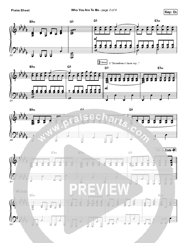 Who You Are To Me Piano Sheet (Chris Tomlin / Lady A)