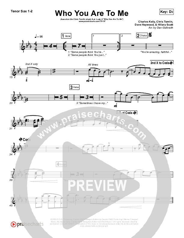 Who You Are To Me Tenor Sax 1/2 (Chris Tomlin / Lady A)