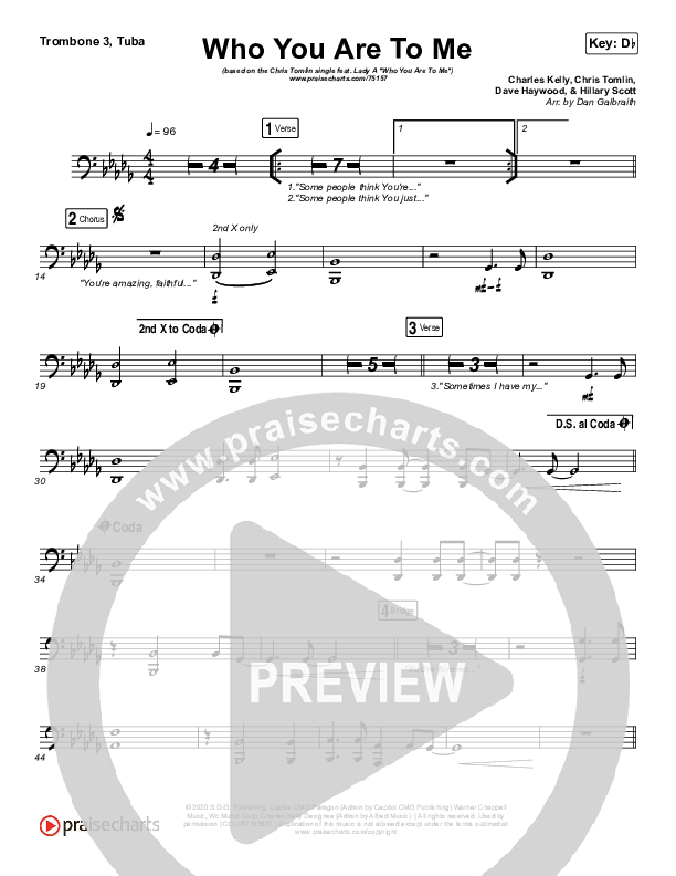 Who You Are To Me Trombone 3/Tuba (Chris Tomlin / Lady A)