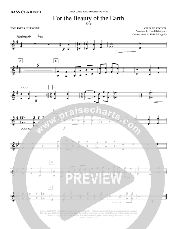 For The Beauty Of The Earth Bass Clarinet (Todd Billingsley)