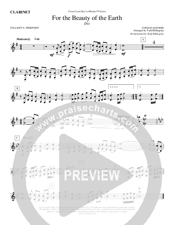For The Beauty Of The Earth Clarinet (Todd Billingsley)