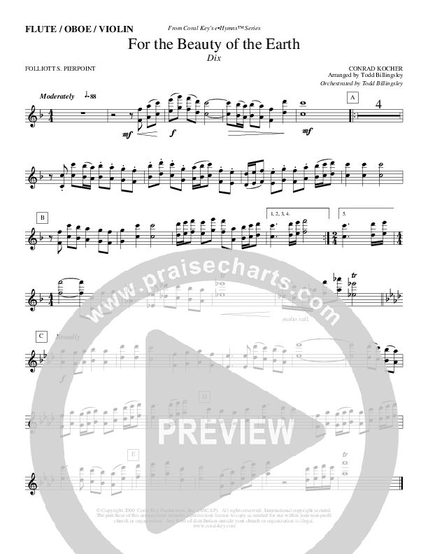 For The Beauty Of The Earth Flute/Oboe (Todd Billingsley)