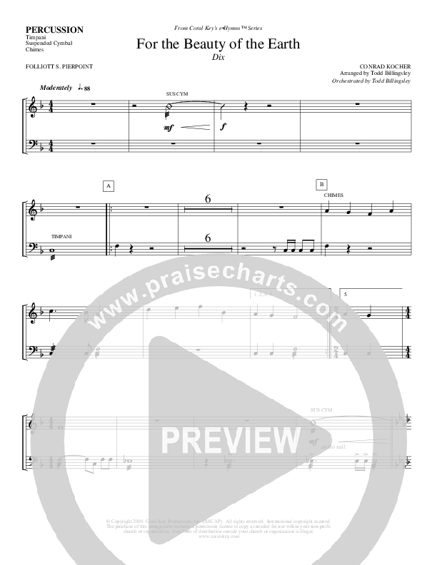 For The Beauty Of The Earth Percussion (Todd Billingsley)