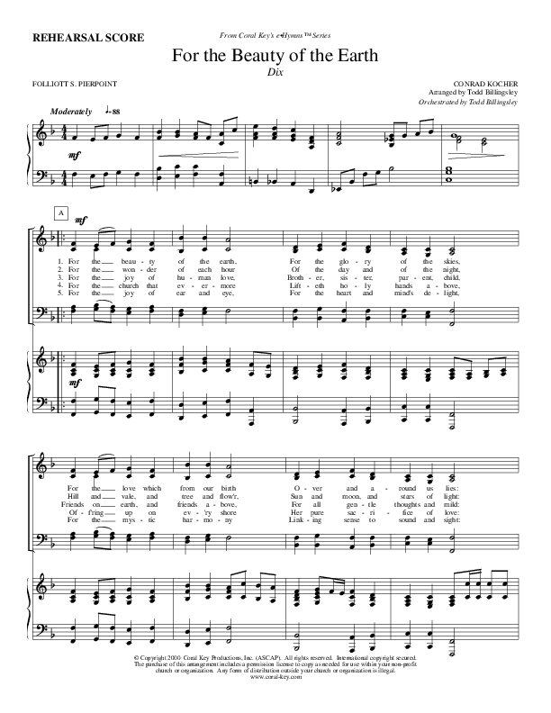 For The Beauty Of The Earth Piano Sheet (Todd Billingsley)