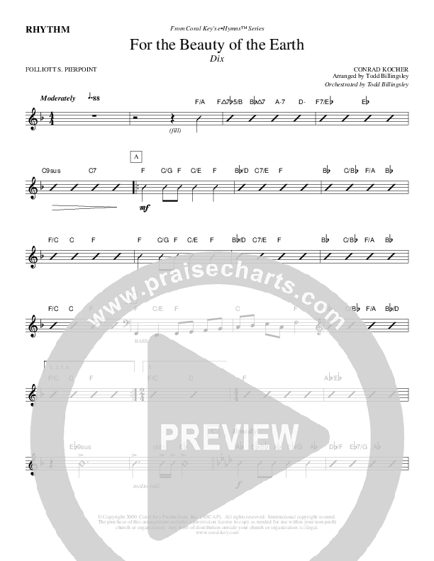 For The Beauty Of The Earth Rhythm Chart (Todd Billingsley)