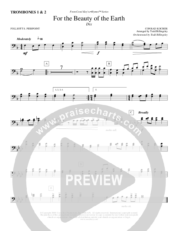 For The Beauty Of The Earth Trombone 1/2 (Todd Billingsley)