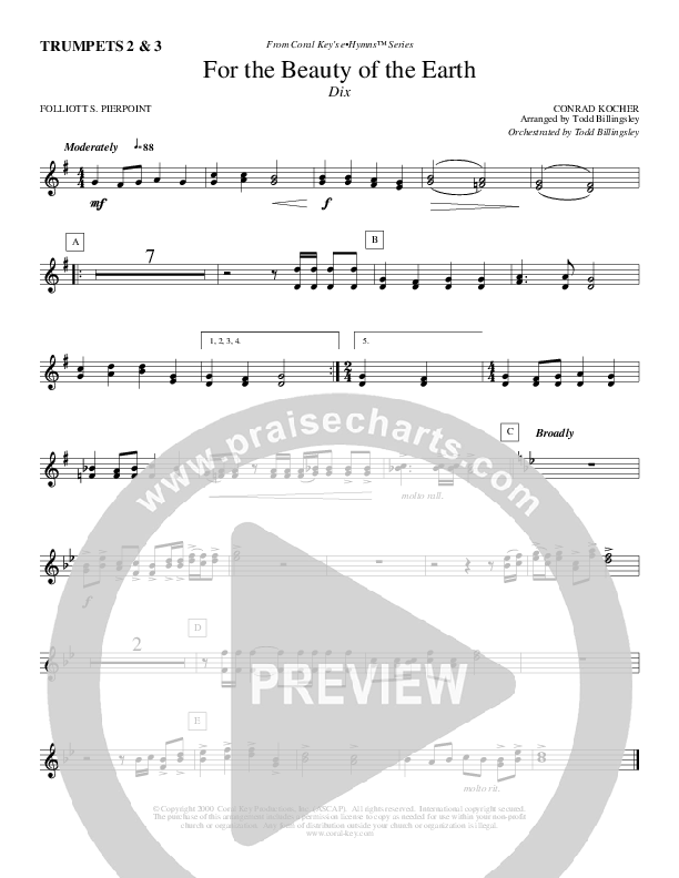 For The Beauty Of The Earth Trumpet 2/3 (Todd Billingsley)