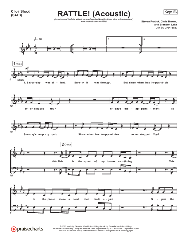 RATTLE! (Acoustic) Choir Sheet (SATB) (Elevation Worship)