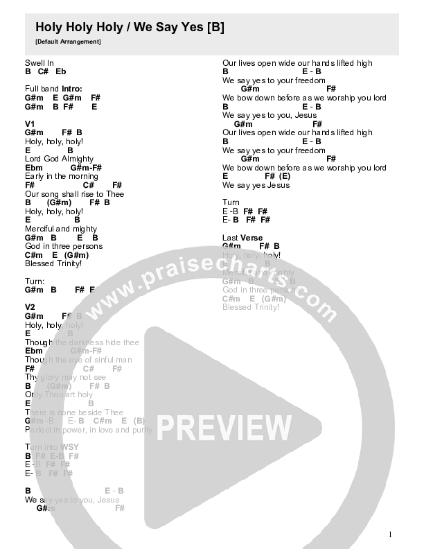 Holy Holy Holy / We Say Yes Chords & Lyrics (Crossroads Music)