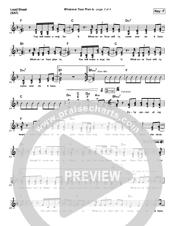 Whatever Your Plan Is (YouTube) Lead Sheet (SAT) (Bethel Music / Josie Buchanan)
