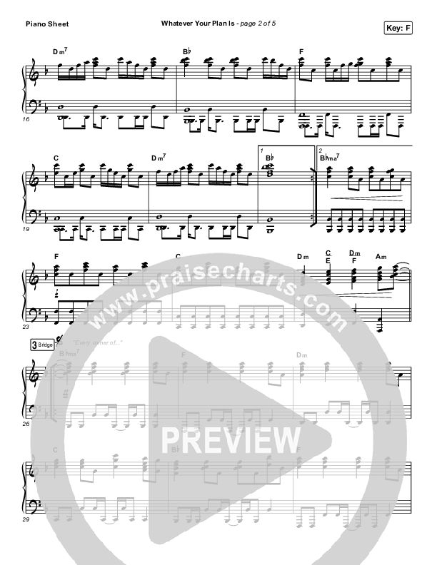Whatever Your Plan Is (YouTube) Piano Sheet (Bethel Music / Josie Buchanan)