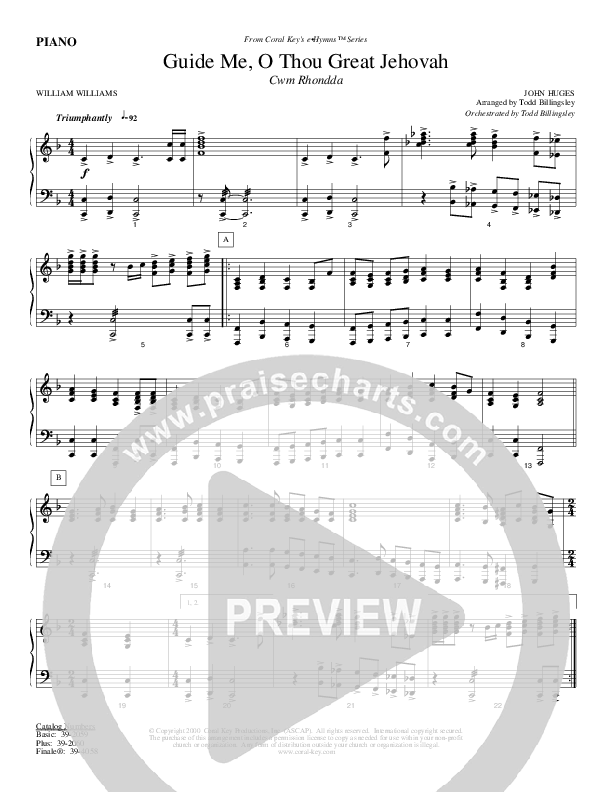 Guide Me O Thou Great Jehovah Piano Sheet (Todd Billingsley)