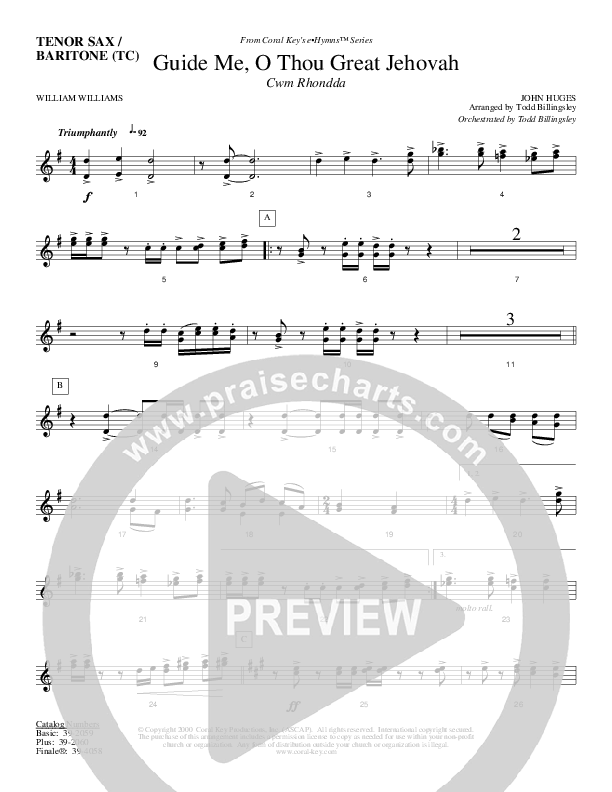 Guide Me O Thou Great Jehovah Tenor Sax/Baritone T.C. (Todd Billingsley)