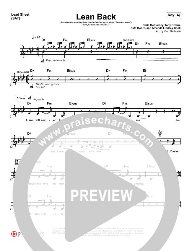 Lean Back Sheet Music PDF (Capital City Music) PraiseCharts