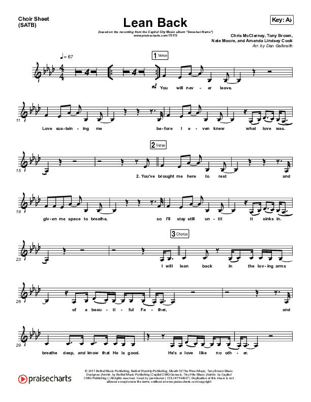Lean Back Choir Vocals (SATB) (Capital City Music)