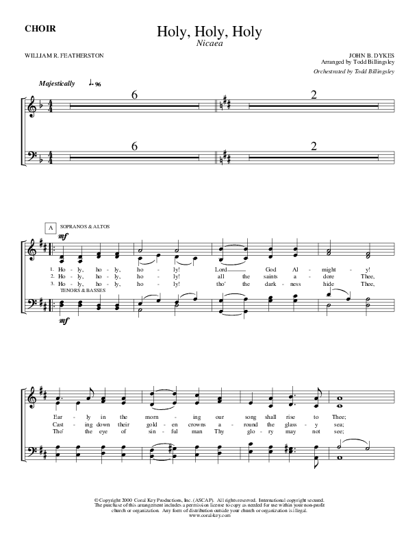 Holy Holy Holy Choir Sheet (Todd Billingsley)