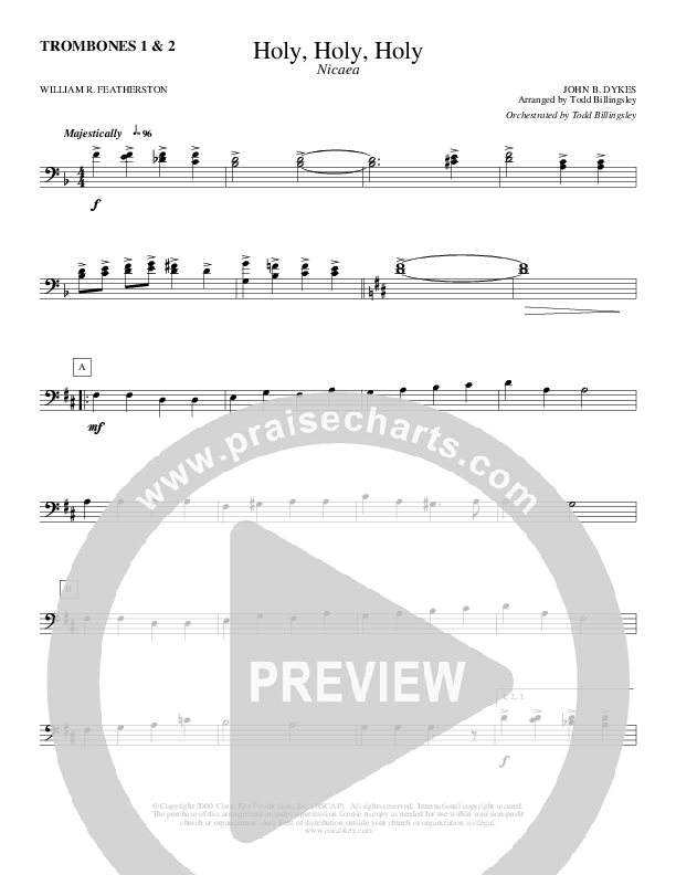Holy Holy Holy Trombone Sheet Music PDF (Todd Billingsley) PraiseCharts