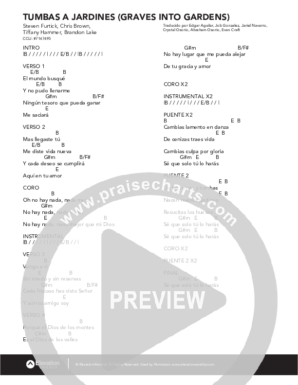 Tumbas A Jardines (Graves Into Gardens) Chord Chart (Elevation Worship / Brandon Lake)