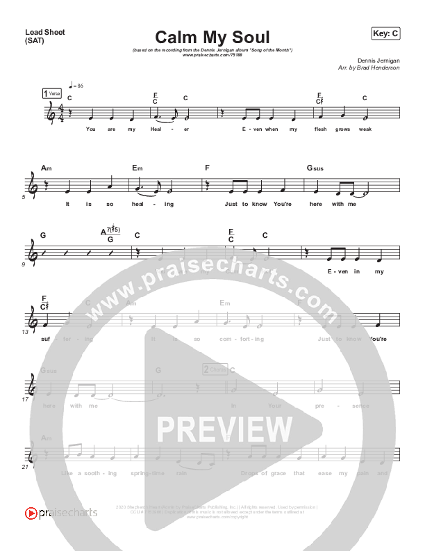 Calm My Soul Lead Sheet (SAT) (Dennis Jernigan)