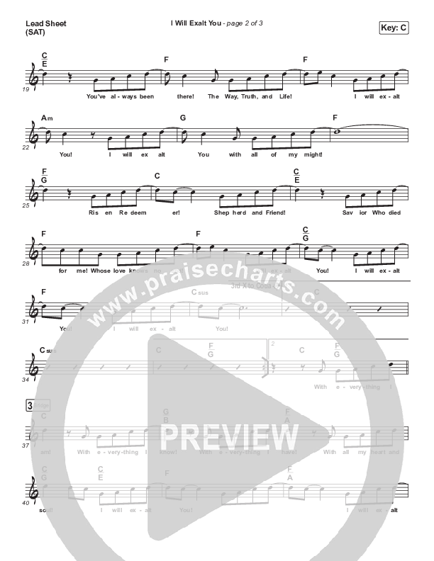 I Will Exalt You Lead Sheet (SAT) (Dennis Jernigan)