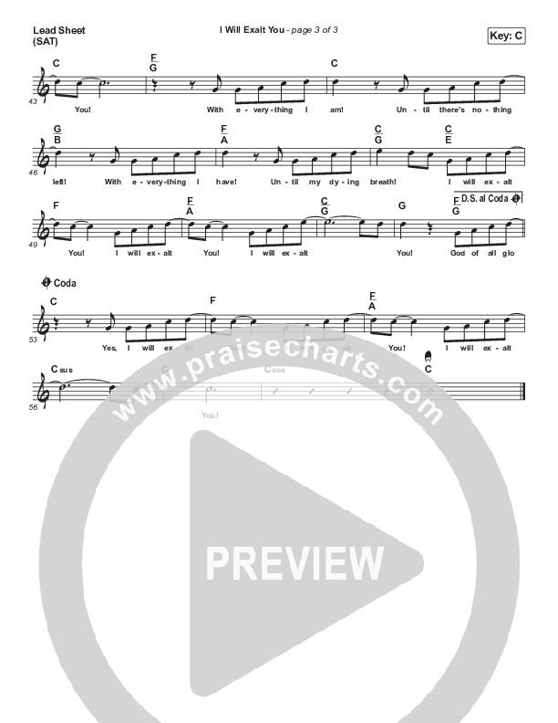 I Will Exalt You Lead Sheet (SAT) (Dennis Jernigan)
