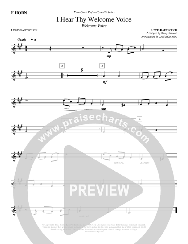 I Hear Thy Welcome Voice French Horn (Todd Billingsley)