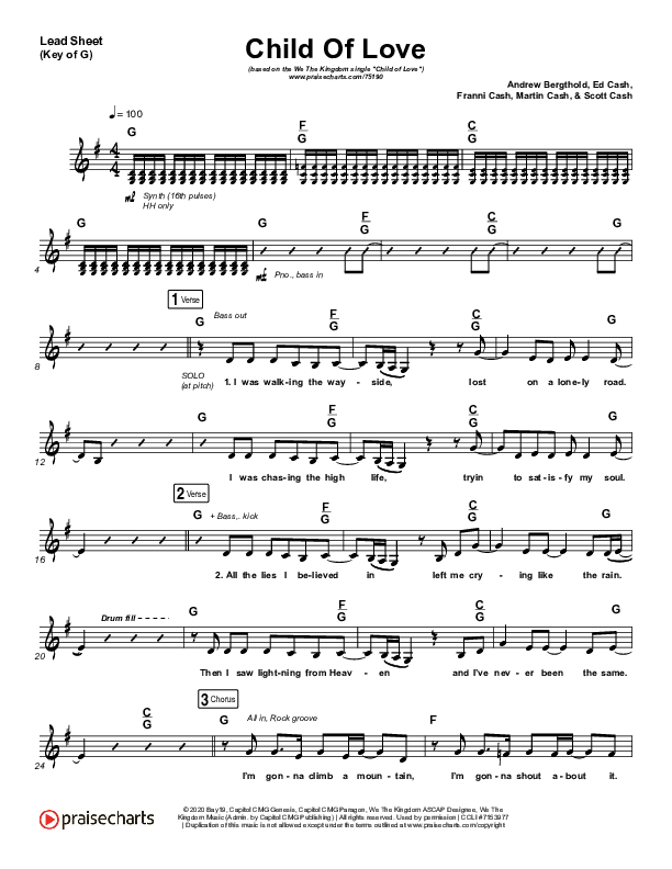 Child Of Love Lead Sheet (Melody) (We The Kingdom)