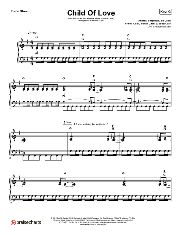 Child Of Love Piano Sheet (We The Kingdom)