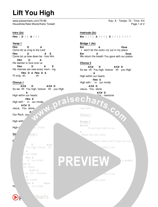 Lift You High Chords & Lyrics (Housefires / Nate Moore / Katie Torwalt)