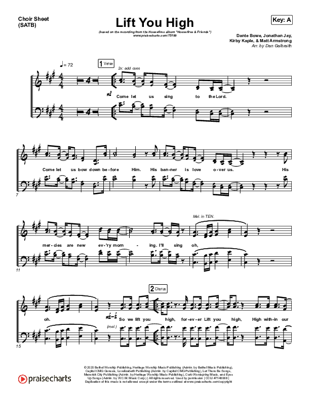 Lift You High Choir Sheet (SATB) (Housefires / Nate Moore / Katie Torwalt)