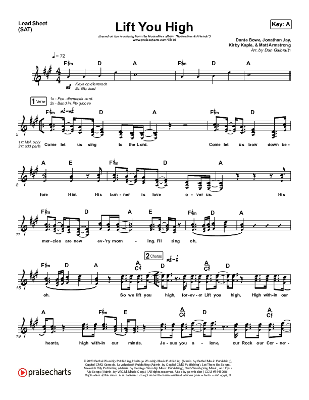 Lift You High Lead Sheet (SAT) (Housefires / Nate Moore / Katie Torwalt)