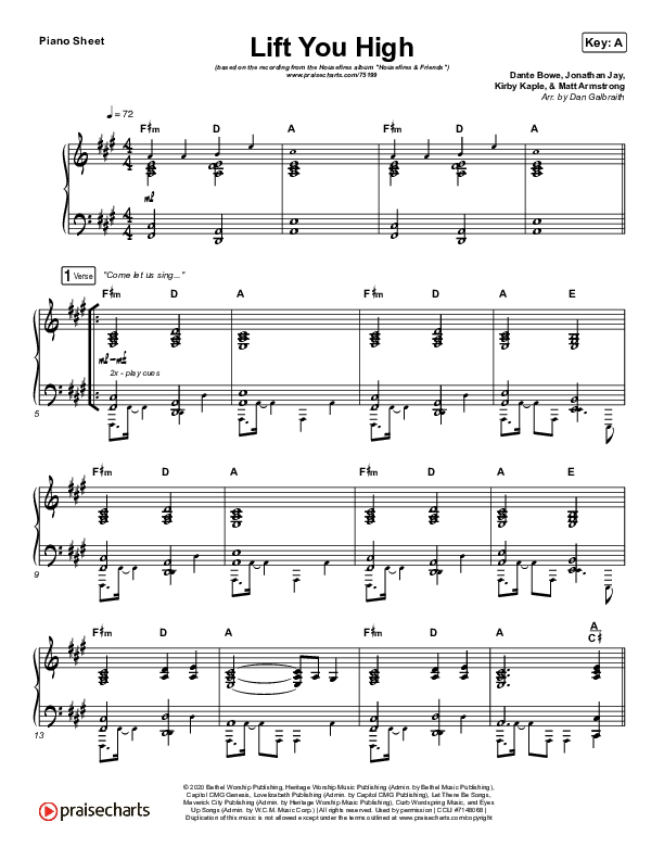 Lift You High Piano Sheet (Housefires / Nate Moore / Katie Torwalt)