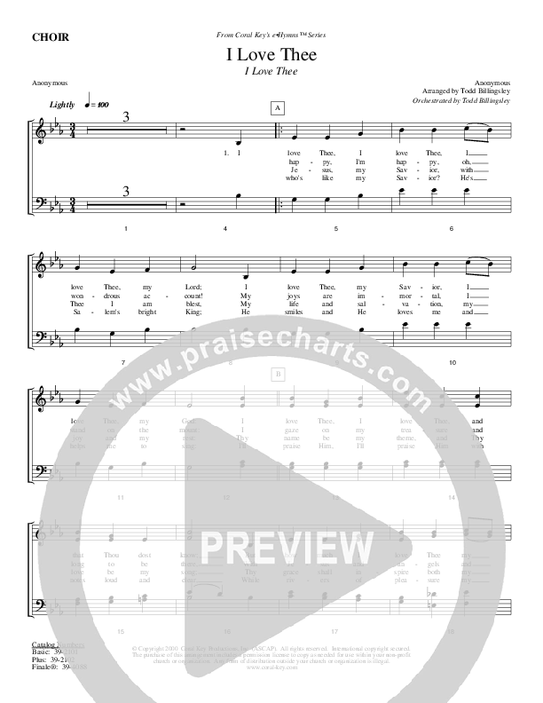 I Love Thee Choir Sheet (Todd Billingsley)