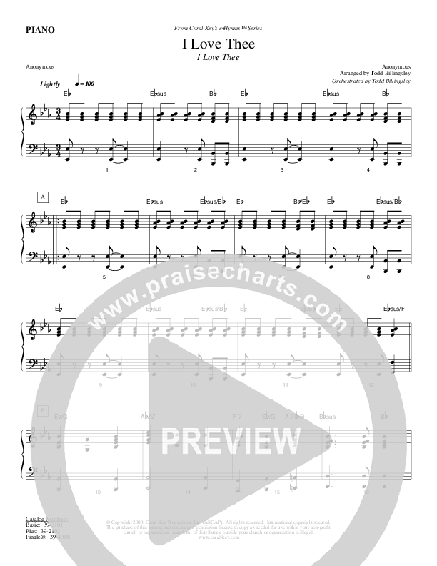 I Love Thee Piano Sheet (Todd Billingsley)