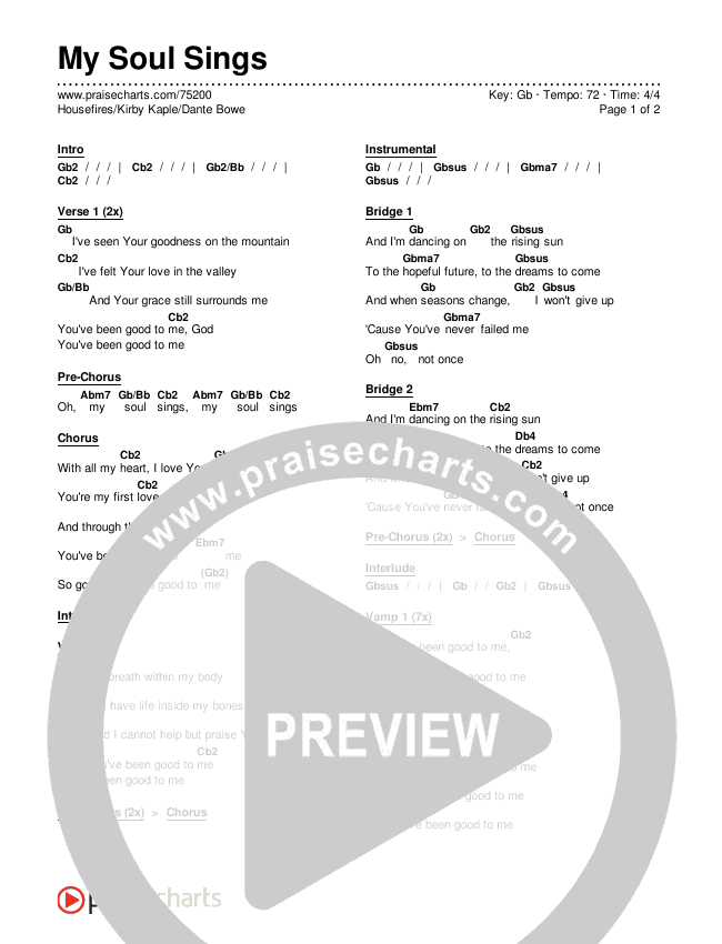 My Soul Sings Chords & Lyrics (Housefires / Kirby Kaple / Dante Bowe)