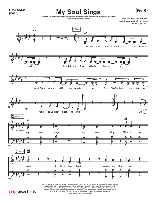 My Soul Sings Choir Sheet (SATB) (Housefires / Kirby Kaple / Dante Bowe)