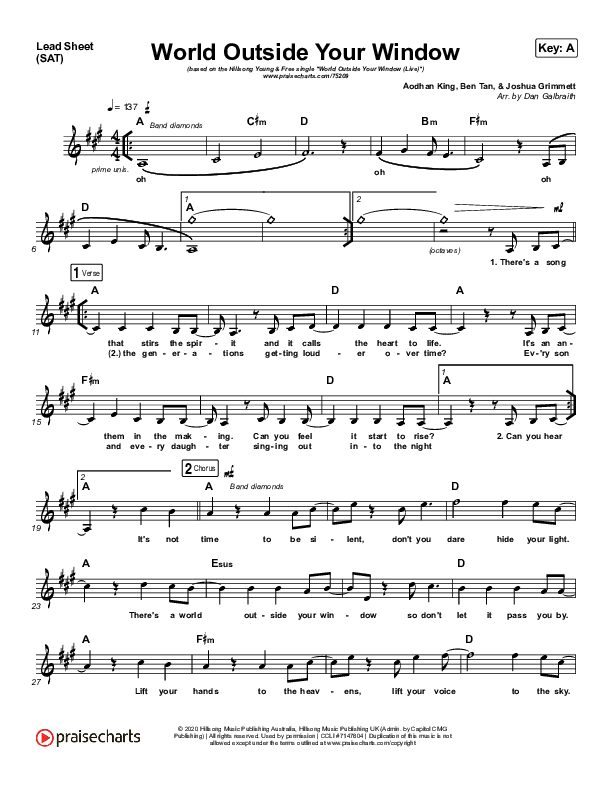World Outside Your Window (Live) Lead Sheet (SAT) (Hillsong Young & Free)